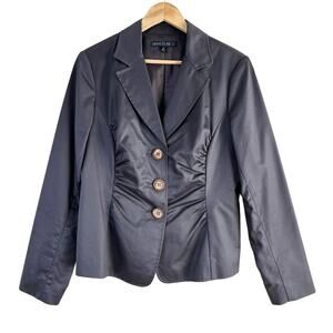 Lafayette 148 New York Satin Ruched Blazer Wooden Button Front Jacket Brown, 10‎